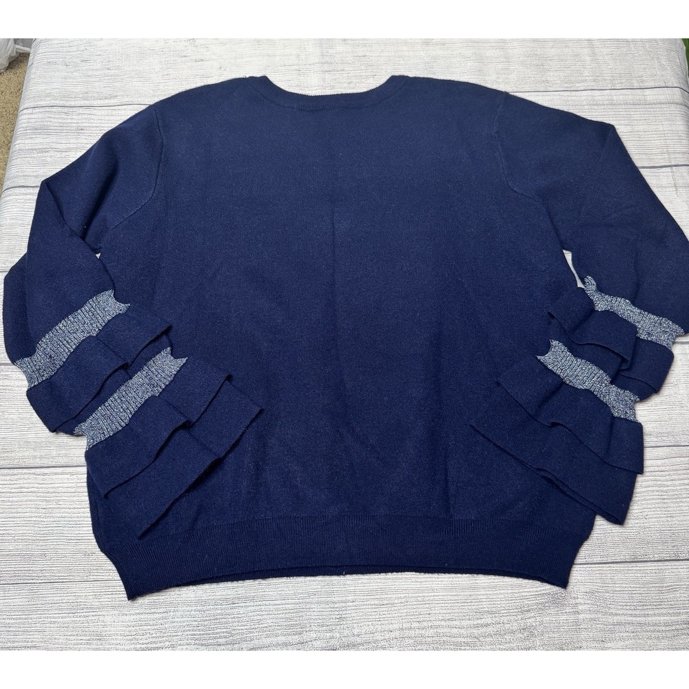 Moth Anthropologie Navy Silver Metallic Ruffle Sleeve Sweater Medium - Picture 4 of 6